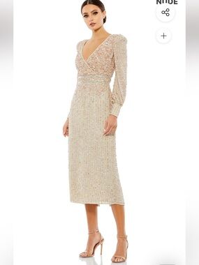 NWT - Mac Duggal Blush Pink Beaded Long-Sleeve Evening Gown 93593 - Size 2